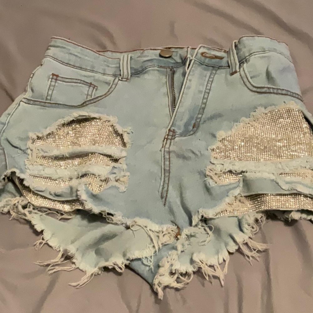 Shiny jean shorts